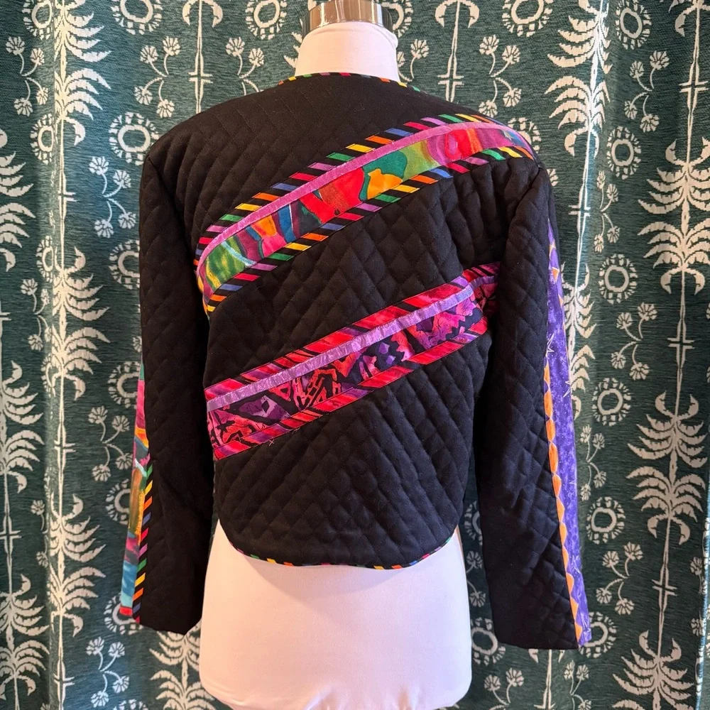 Marie Studer Design Vintage Colorful Quilted Geometric Cropped  Jacket USA Small